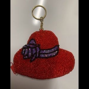 New Beaded red hat change purse key chain